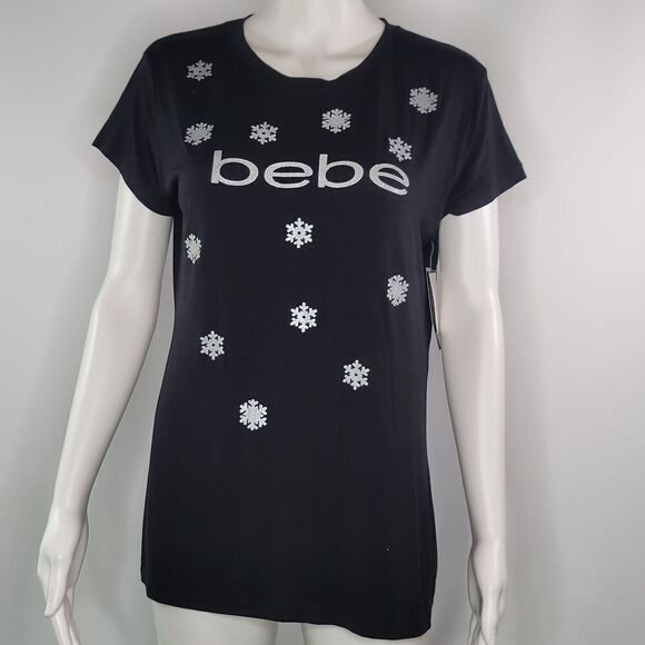 bebe Black with Sparkling Flakes T-Shirt - Picture 1 of 10